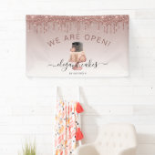 Bakkerij We Zijn Open Glitter Drip Roze Gouden Cak Spandoek (Insitu)
