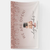 Bakkerij We Zijn Open Glitter Drip Roze Gouden Cak Spandoek (Verticaal)