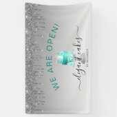 Bakkerij We Zijn Open Glitter Drip Turquoise Cake Spandoek (Verticaal)