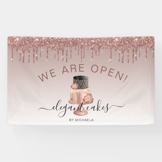 Bakkerij We zijn open glitter Roos Gold Cake Spandoek (Horizontaal)