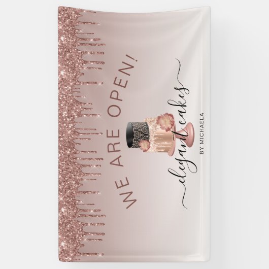 Bakkerij We zijn open glitter Roos Gold Cake Spandoek (Verticaal)