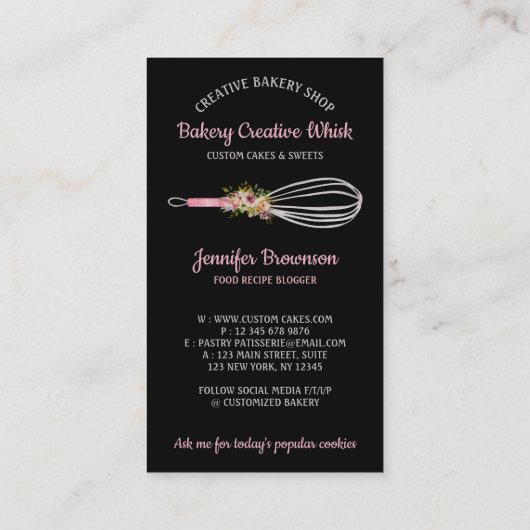 Bakkerij Whisk logo boho Zwart roos goud Visitekaartje (Achterkant)