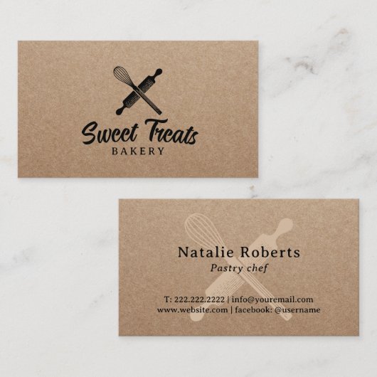  bakkerij Whisk Logo Rustic Kraft Visitekaartje (Voorkant / Achterkant)
