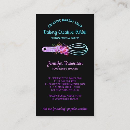 Bakkerij Whisk mousserende glitz blauwgroen Black Visitekaartje (Achterkant)