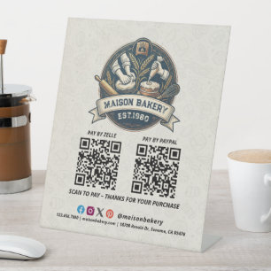 Bakkerij Winkel Banketbakker Desserts QR Code Beta Reclamebord Met Voetstuk