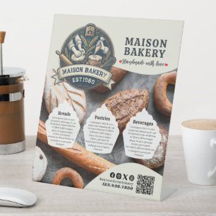 Bakkerij Winkel Banketbakker Desserts Snoepjes Pri Reclamebord Met Voetstuk