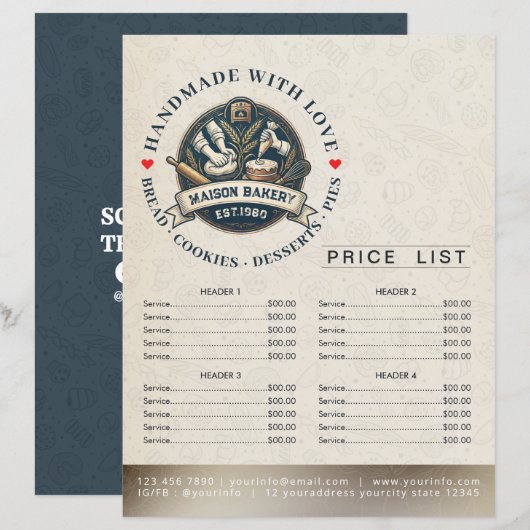 Bakkerij Winkel Banketbakker Menu Prijslijst Afrek (Voorkant / Achterkant)