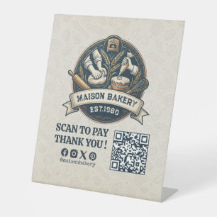 Bakkerij Winkel Gebak Taart Bakker QR Code Betaal Reclamebord Met Voetstuk