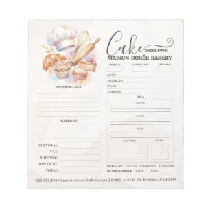 Bakkerij Winkel Pastry Chef Cake Bakker Bestelform Notitieblok