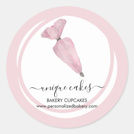 Bakkerij Winkel Roze Cirkel Gebak Ronde Sticker (Voorkant)