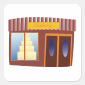 Bakkerij Winkel Voorkant Cake Store Vierkante Sticker (Voorkant)