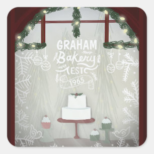 Bakkerij Winter Holiday Cake en Cupcake Vierkante Sticker