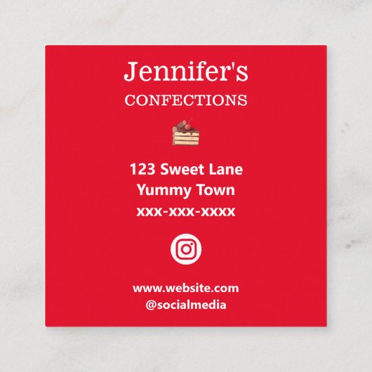 Bakkerij Zakelijk Chocolade Cake Goud Zelfgemaakt Vierkante Visitekaartje (Achterkant)