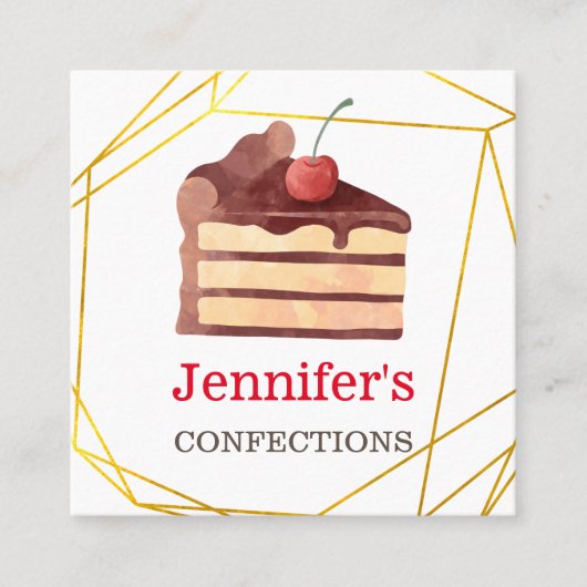 Bakkerij Zakelijk Chocolade Cake Goud Zelfgemaakt Vierkante Visitekaartje (Voorkant)