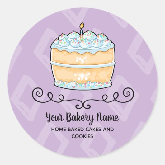 Bakkerij Zakelijk Paarse Cake Dessert Verpakking Ronde Sticker (Voorkant)