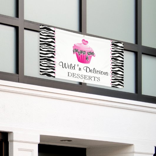 Bakkerij Zebra Roze Stippen Banner (Buitenkant Gebouw)