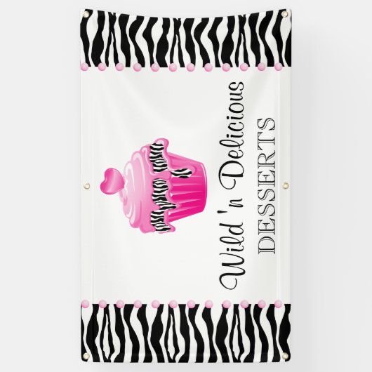 Bakkerij Zebra Roze Stippen Banner (Verticaal)