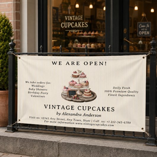 Bakkerij Zoete Gebakjes Vintage Cupcake Spandoek