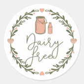 Bakkerij Zuivel Gratis Melkkruik & Krans Roze & Gr Ronde Sticker (Voorkant)