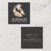 Bakkerijbrood en platte Floral Black Vierkante Visitekaartje (Voorkant / Achterkant)