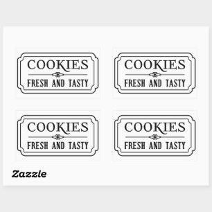 Bakkerijdesign met vintagekoekjes, vers en lekker rechthoekige sticker