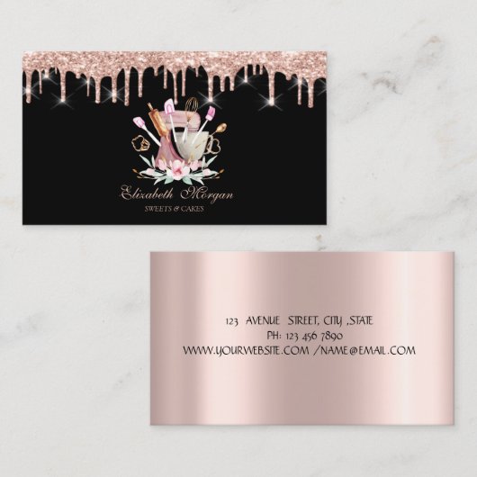 Bakkerijgereedschap Mixer Flowers Roos Gold Drips  Visitekaartje (Voorkant / Achterkant)