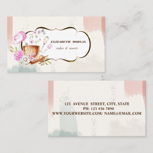 Bakkerijgereedschap ,Waterverf penseelstreek Visitekaartje (Voorkant / Achterkant)