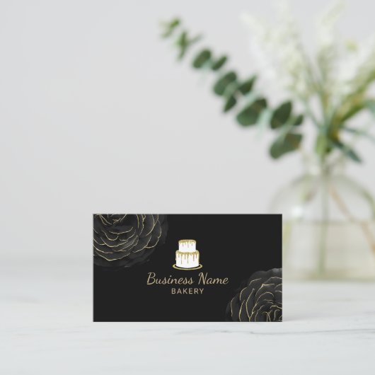 Bakkerijkdarm Logo Elegant Black Floral Chef Visitekaartje (Staand voorkant)