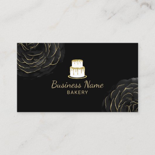 Bakkerijkdarm Logo Elegant Black Floral Chef Visitekaartje (Voorkant)