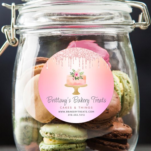 Bakkerijkoekjes bleekroze druppelaar regenboogombr ronde sticker