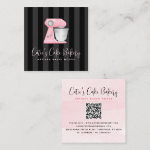 Bakkerijmenger Blush Roze QR-code op Zwarte Strepe Vierkante Visitekaartje