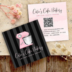 Bakkerijmenger Blush Roze QR-code op Zwarte Strepe Vierkante Visitekaartje