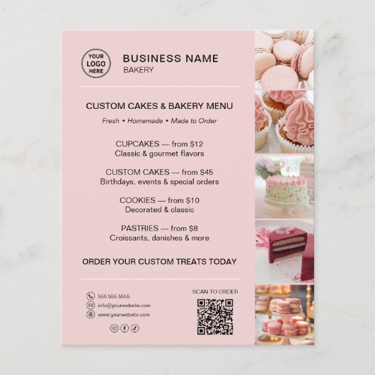 Bakkerijmenu Aangepast Logo QR-code Flyer (Voorkant)