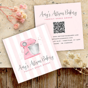 Bakkerijmixer Blush Roze QR Code Strepen Patroon Vierkante Visitekaartje