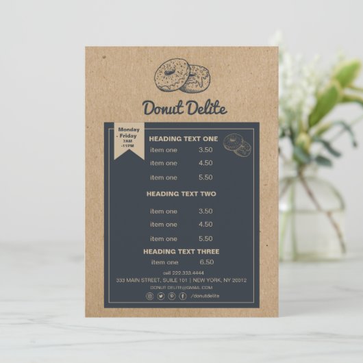 bakkerijmodel voor schotel- en schoenenpapierdonut programmakaart (Staand voorkant)