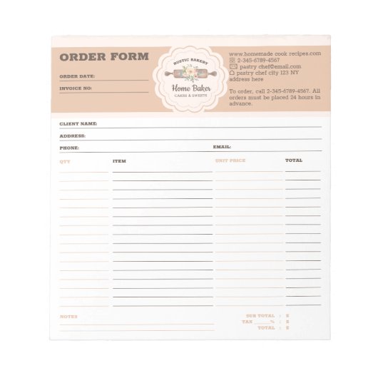 Bakkerijordeformulier Notitieblok (Voorkant)