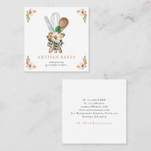 Bakkerijproducten en bakkerijproducten vierkante visitekaartje (Voorkant / Achterkant)
