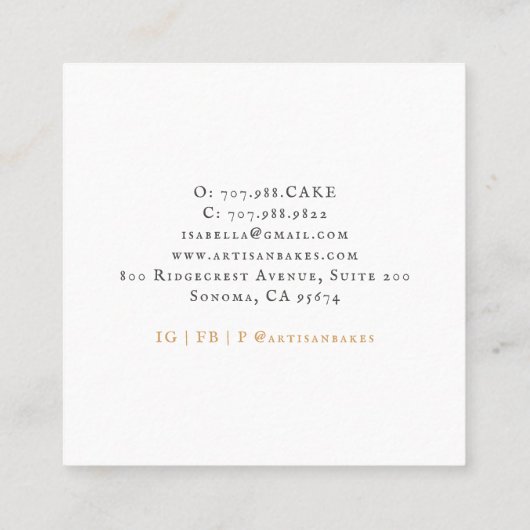 Bakkerijproducten en bakkerijproducten vierkante visitekaartje (Achterkant)