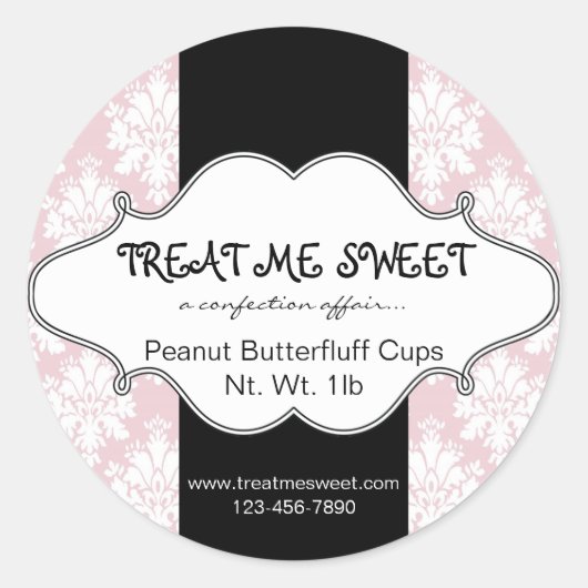 Bakkerijproducten Etiketten Roze Damask Round Stic (Voorkant)