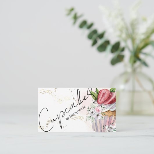 Bakkerijproducten - goudroze platte bakkerijen visitekaartje (Staand voorkant)