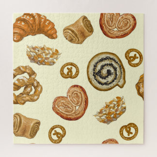 Bakkerijproducten:  naadloos patroon. legpuzzel