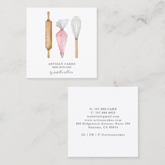 Bakkerijproducten voor gebak Waterverf Vierkante Visitekaartje (Voorkant / Achterkant)