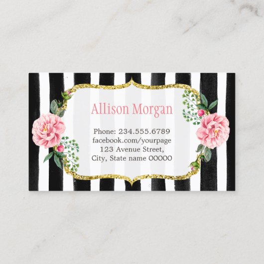 Bakkerijproducten, zoet, goudroze strips visitekaartje (Achterkant)