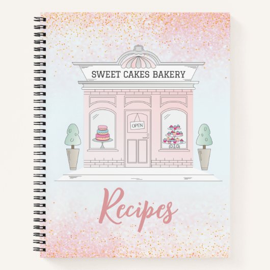 Bakkerijrecepten | Pink Glitter Storefront | Notitieboek (Voorkant)