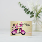Bakkerijscooter Poppen met roze chocolade Visitekaartje (Staand voorkant)