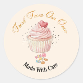 Bakkerijsticker 'Vers uit onze oven' Cupcake Ronde Sticker
