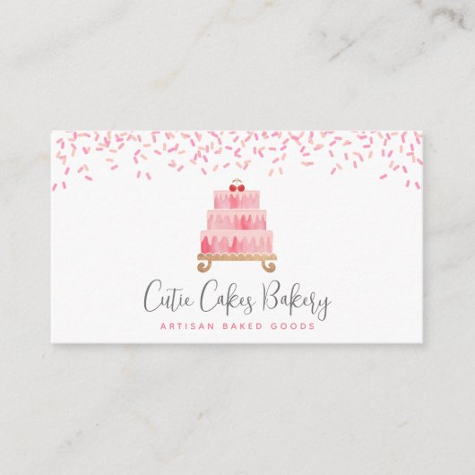 Bakkerijtaart Blush Pink Sprinkles Pastry Dessert Visitekaartje (Voorkant)