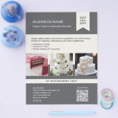 Bakkerijtaart Custom Foto QR Grijs Flyer (Enkel)