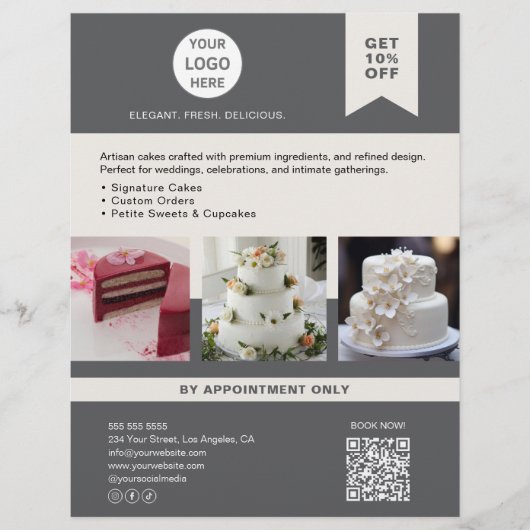 Bakkerijtaart Custom Logo Grey Business Flyer (Voorkant)