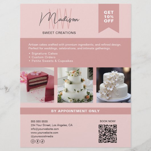 Bakkerijtaart Custom Monogram Logo Pink Flyer (Voorkant)